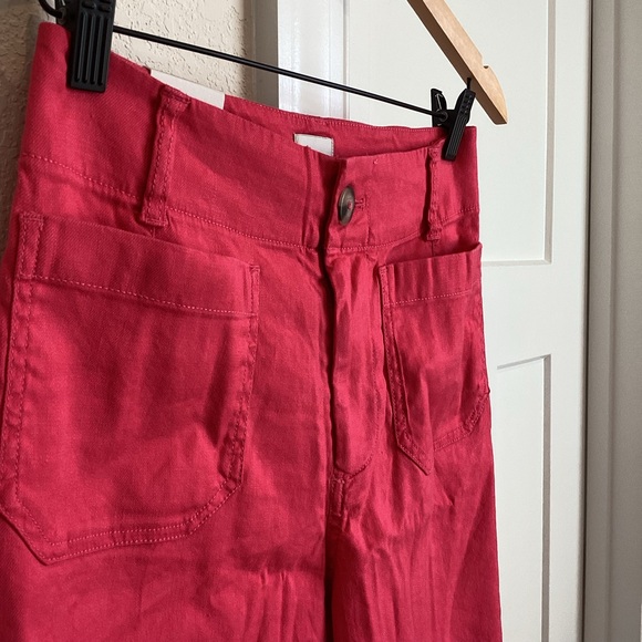 Anthropologie COLETTE Linen Stretch Cropped Wide-Leg Pants Maeve NEW Geranium 26 - Picture 6 of 14